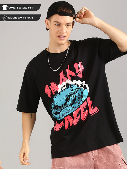 Black Oversized Glossy Printed T-shirt